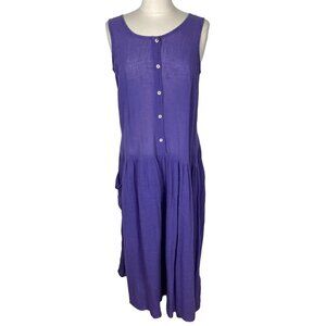 Vintage 80s AC Gauze Midi Dress Medium Purple Drop Waist Pockets Sheer Cotton